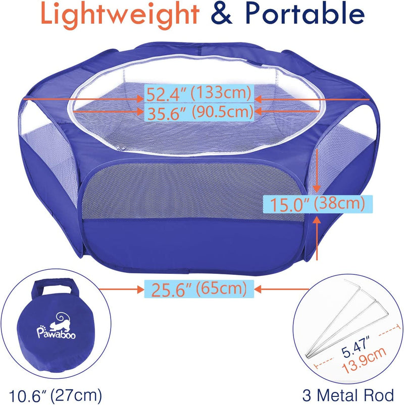 Recinto per Animali Domestici, Box per Animali Piccoli, Tenda per Gatti Cani Cuccioli, Portatile Gabbia, Recinzione in Tessuto Oxford E a Rete, Resistente E Pieghevole - Blu Scuro