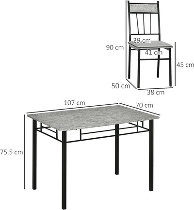 Set Tavolo E Sedie 5Pz, Tavolo Da Pranzo Rettangolare in Metallo E MDF E 4 Sedie Da Pranzo Con Seduta Imbottita in Gommapiuma E Poliestere