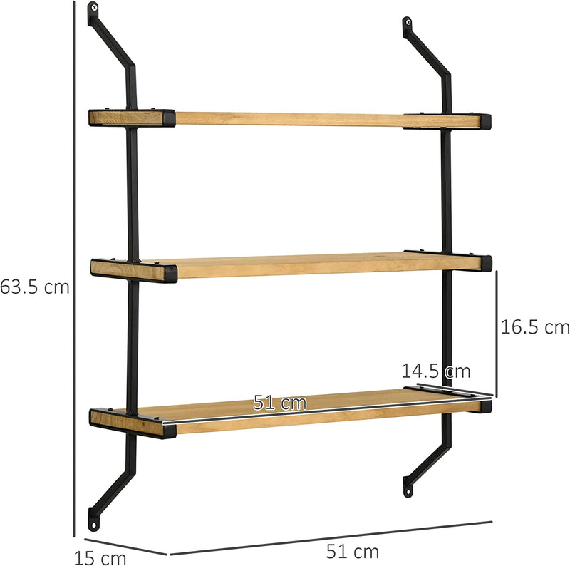 Libreria Moderna Sospesa a Scaletta, Scaffale in Legno E Metallo per Soggiorno E Salotto 51X15X63.5Cm, Naturale