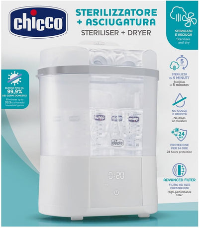 Sterilizzatore Con Funzione Asciugatura, Sterilizzatore Biberon, Tiralatte E Ciuccio, Con 2 Configurazioni, Funzione Asciugatura, Fino a 6 Biberon Da 330 Ml, Bianco