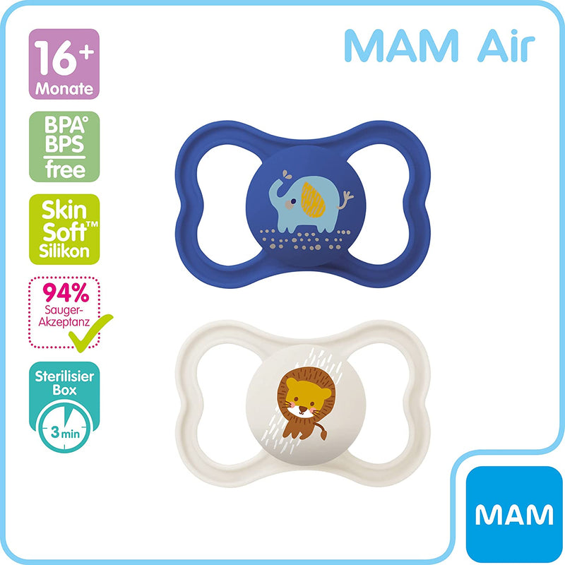 Istruzioni in Lingua Straniera  Ciuccio Air in Silicone, Set Da 2 Pezzi, Extra Leggero E Arioso, per Bambini, Adatto Ai Denti, in Speciale Silicone Skinsoft, 16 Mesi, Elefante/Leone