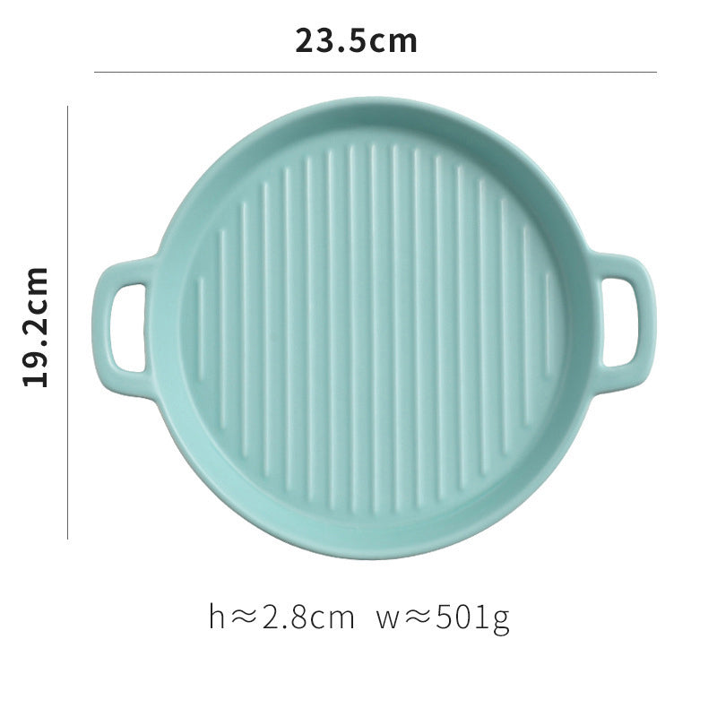 Binaural Baking Tray Pizza Tray round Dish Plate Dish Creative Oven Ceramic Net Celebrity Tableware Microwave Flat Plate