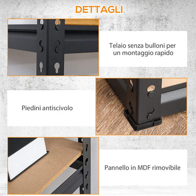 Scaffalatura Industriale a 4 Livelli in MDF E Acciaio, Scaffale per Garage E Cantina Con Ripiani Aperti E Regolabili, 81.3X30X152.4 Cm, Nero E Marrone