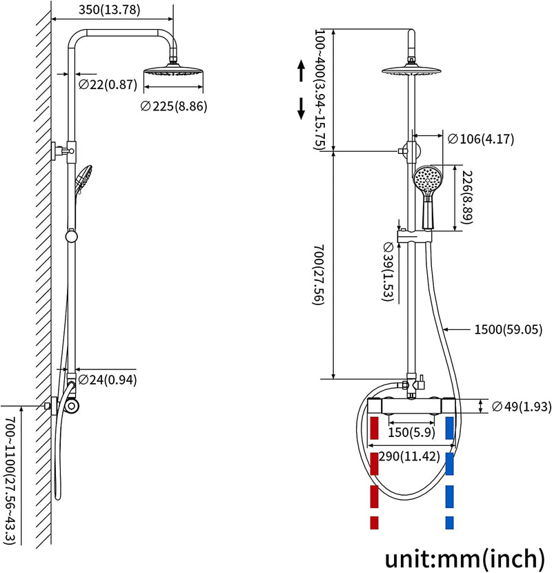 Colonna Doccia,  Colonna Doccia Con Miscelatore Termostatico, Soffione Doccia 9 Pollici, Doccia Soffione Colonna Cromato