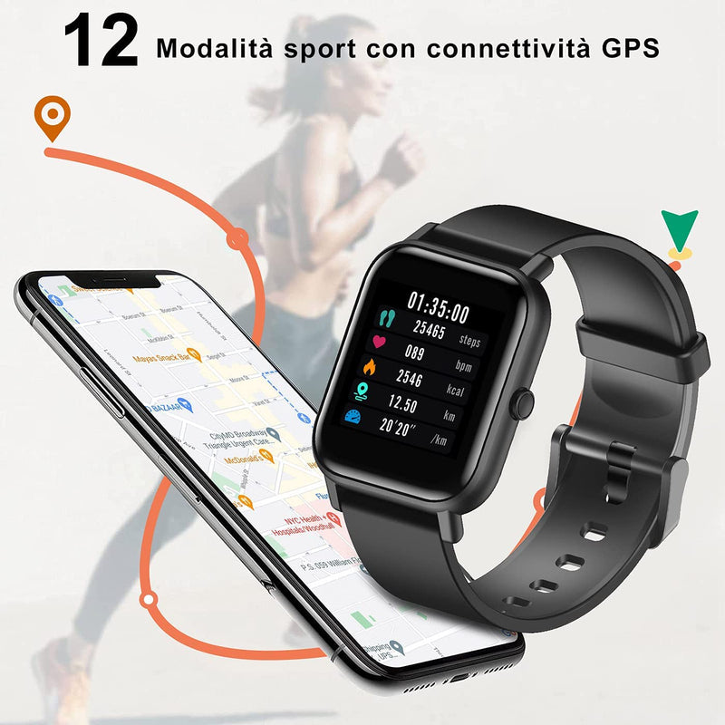 Smartwatch Uomo Donna,Orologio Fitness Con Contapassi Saturimetro (Spo2) Sonno Cardiofrequenzimetro Da Polso, Activity Tracker Sport Impermeabile 5ATM per Android Ios(2 Cinturini)