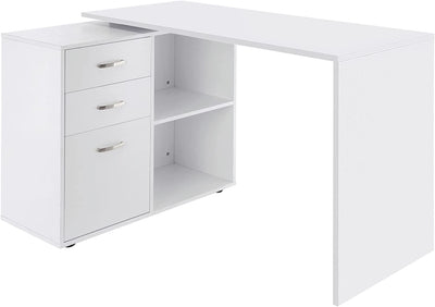 Scrivania Angolare per Computer Da Ufficio Con Cassettiera 117×83.5×76Cm Bianco