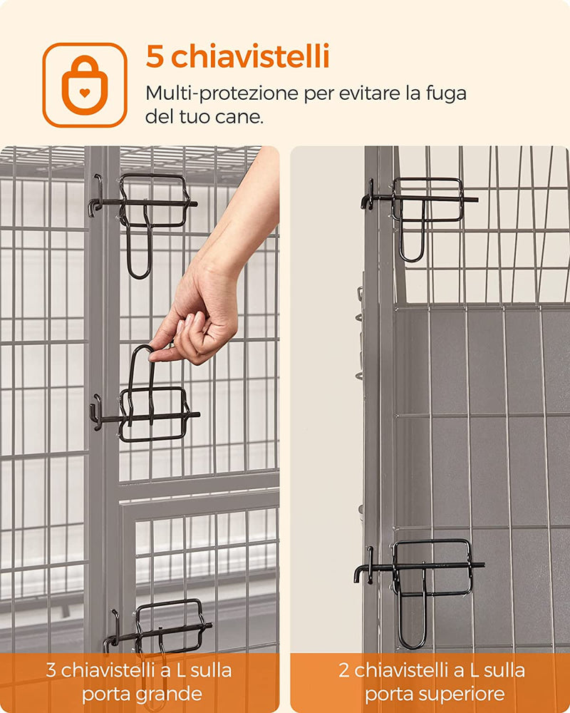 Gabbia per Cani Pesanti, Casetta per Animali Domestici, 107 X 70 X 74,9 Cm, per Cani Di Taglia Grande E Media, Anti-Fuga, Doppio Sportello Rimovibile, Facile Da Pulire, XL, Nero