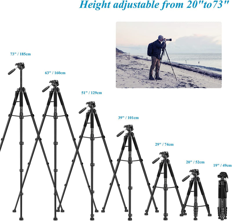 Treppiede Fotocamera E Smartphone(45-185 Cm),  Treppiede Leggero in Alluminio Con Rimovibile Testa Girevole a 3 Vie, Treppiede Videocamera per Live Stream/Youtube (Nuovo Design)