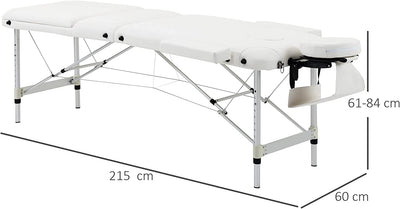 Lettino Massaggi Portatile, Pieghevole E Professionale in Alluminio per Estetista, Terapista, SPA, Bianco, 215X60X61-84Cm