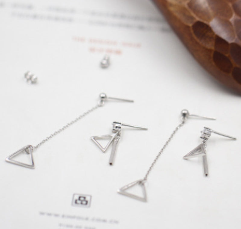 Taobao Explosion Models 925 Sterling Silver Earrings Diamond Triangle Hollow Asymmetric Long Ear Wire Earrings Jewelry Simple Woman