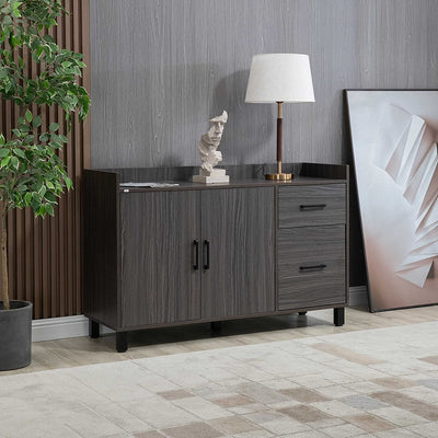 Mobile Multiuso in Legno Con Armadietto 2 Ante E Cassetti, Piccola Credenza per Soggiorno E Ingresso, 120X40X80Cm, Grigio