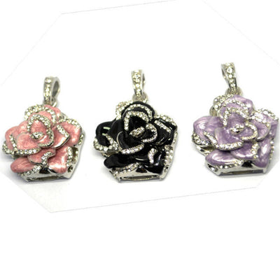 Diamond-Studded Metal Rose Flower Rhododendron Crystal Jewelry USB Drive