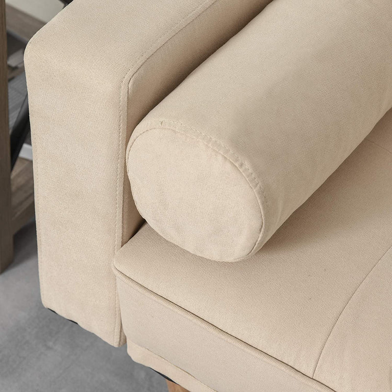 Divano Letto 3 Posti Con Schienale Regolabile Su 3 Livelli, 2 Cuscini E Braccioli Rimovibili, Beige, 185X84X85Cm