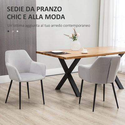 Set 2 Sedie per Soggiorno in Stile Nordico Con Schienale E Braccioli Ricurvi, Seduta Imbottita E Gambe in Acciaio, 54X57X80 Cm, Grigio