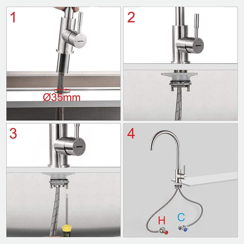 GRIFERÍA DE COCINA-G4008 Rubinetto Da Cucina in Acciaio Inox Con Bocca Alta, Miscelatore Monocomando per Lavello Con Beccuccio Girevole a 360 ° (G3/8 Pollici), Nichel Spazzolato/Satinato