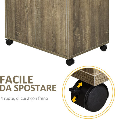 Mobile Cucina Multiuso Con 4 Ruote, Armadietto Con Ripiano per Microonde in Legno Truciolare, 60.4X40.3X97Cm, Color Legno