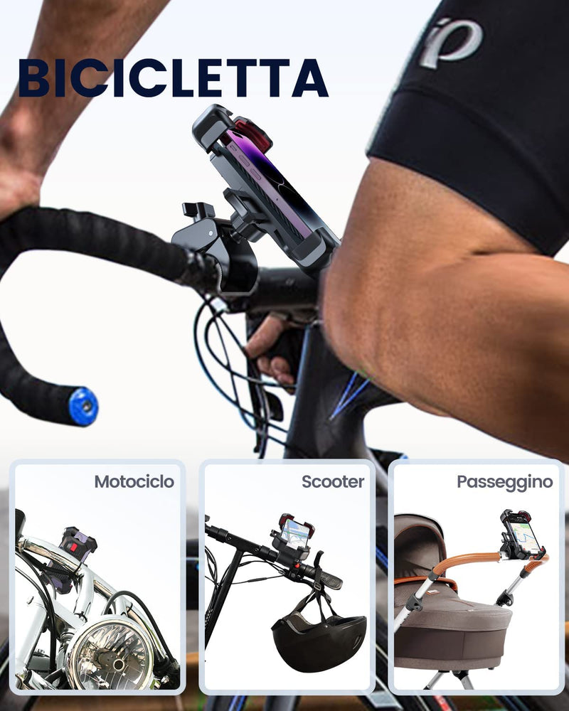 2023 Supporto Telefono Bicicletta, [1S Blocco][100Mph Militare Antivibrante] Porta Cellulare Moto, [5S Installazione ] Universale Manubrio Holder per Iphone 14, Samsung S23, 4,7-7" Smartphone