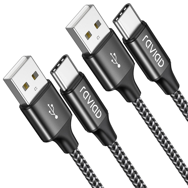 Cavo USB C [2Pezzi, 1M], Cavo USB Tipo C Nylon Cavo USB Type-C per Samsung Galaxy S21/S10/ S9/A30/A40/A50/A70, Huawei P30/P20/P10, Oneplus 6T/9, Google Pixel 5, Realme - Nero