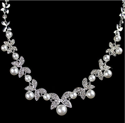 B0879 Bride Wedding Jewelry Accessories Wholesale Fashion Diamond Pearl Necklace Earrings Set Leaves the Atmosphere