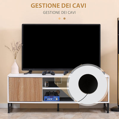 Mobile TV per Modelli Fino a 50" Max, Mobile TV Moderno in Truciolato E Acciaio Con 2 Ripiani Aperti E 2 Armadietti Chiusi, 120X39.5X45 Cm