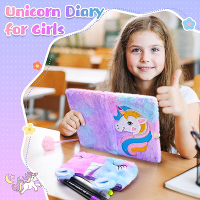 Diario Segreto Bambina Con Lucchetto E Chiave,Set Regalo per Astuccio Unicorno Include Diario Segreto Unicorno,Astuccio Unicorno E Penna,Unicorno Bambina Regalo per Bambini Dai 3 Anni,Viola