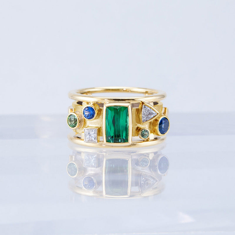 Gold Inlaid Green Zircon Ring with Jewelry