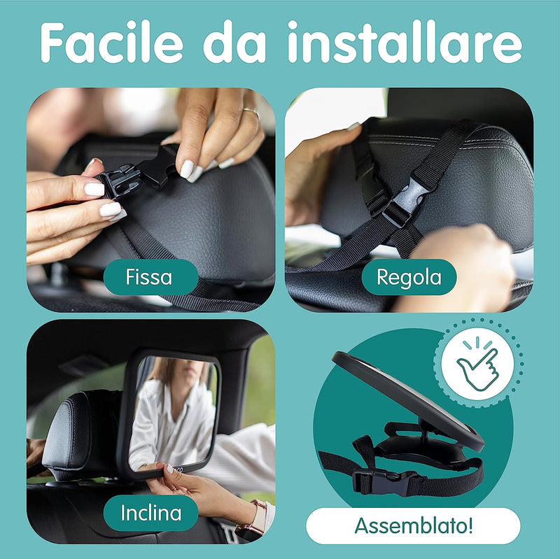 Specchietto Retrovisore Bambini - 100% Infrangibile - Guida in Sicurezza E Monitora Il Tuo Bambino - Accessorio Auto per I Neogenitori - Vincitore Del Madeformums Awards