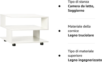 Tavolino Da Caffè Asimmetrico Con Ripiani, Tavolino Da Salotto Quadrato in Legno Con Piedini Regolabili, 60X60X45Cm, Bianco