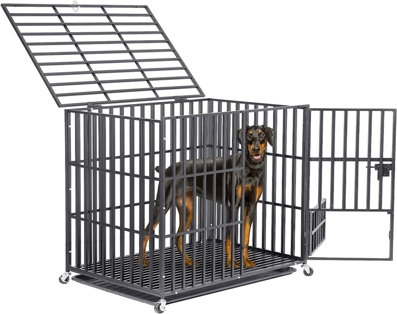 Resistente Gabbia per Cani: XXL Kennel Cane Grande Media Anti-Morso Gabbia per Cani in Metallo Con Ruote Interno Box per Cani Indistruttibile Con 2 Chiavistelli 117X84X 86,5Cm