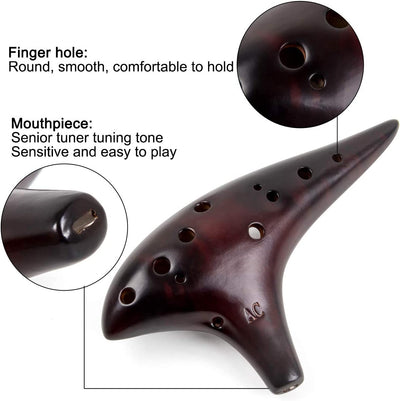 Ocarina in Ceramica Fumé Ocarina Alto C a 12 Fori Borsa Protettiva Libretto Di Brani Di Base per Bambini E Adulti Affumicato