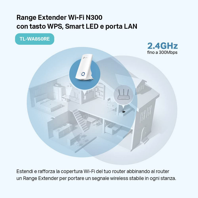 TL-WA850RE Ripetitore Wireless Wifi Extender E Access Point, Velocità Single Band 300Mbps, Porta LAN, Potenzia La Tua Copertura Wi-Fi, Compatibile Con Tutti I Modem Router Wifi, Bianco