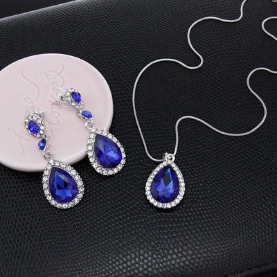 Two-Piece Bridal Jewelry Wedding Rhinestone Earrings Pendant Necklace