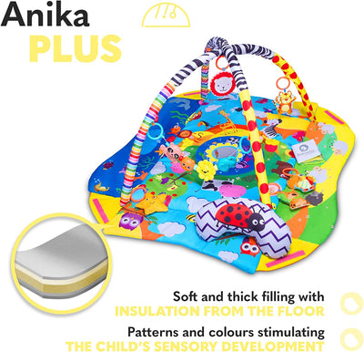 Anika 2In1 Palestrina Tappetino Da Gioco per Neonato E Bambino Box 114Cm Cuscino Sotto La Pancia Ricco Set Di Giocattoli Varie Forme E Colori Interattivo Sviluppa Abilità Motorie E Cognitive