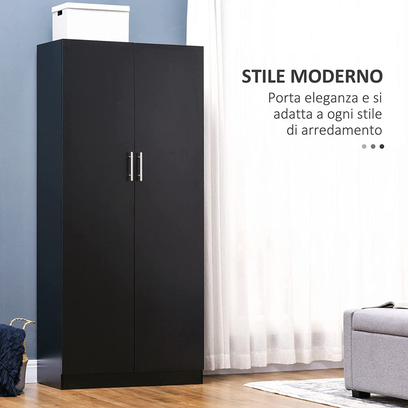 Armadio 2 Ante Moderno Con 4 Ripiani, Guardaroba in Legno MDF 80X40X180Cm, Nero