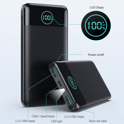 Power Bank 13800Mah,Ultra Sottile & Leggero Caricatore Portatile Con Display LCD,3A PD USB C Ingressi&Uscite Powerbank Con Torcia LED Batteria Esterna per Iphone Samsung Huawei Xiaomi Ecc-Nero