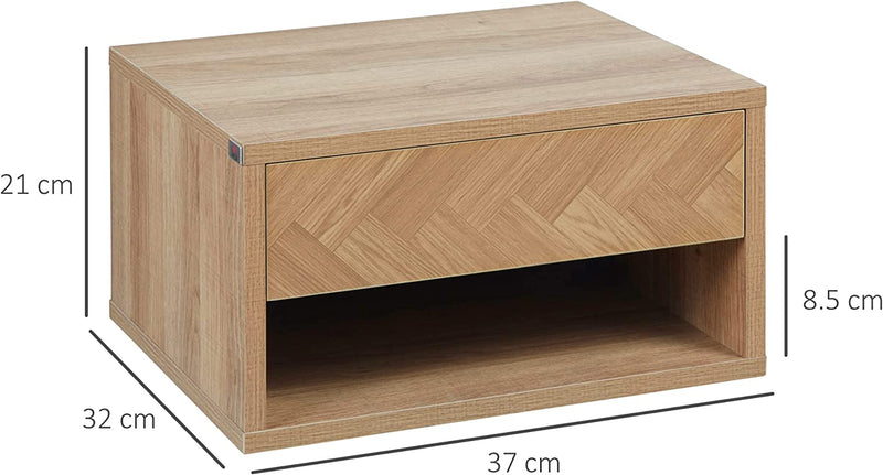 Set 2 Comodini Moderni Sospesi Con Cassetto E Mensola in Legno per Camera Da Letto 37X32X21Cm, Naturale