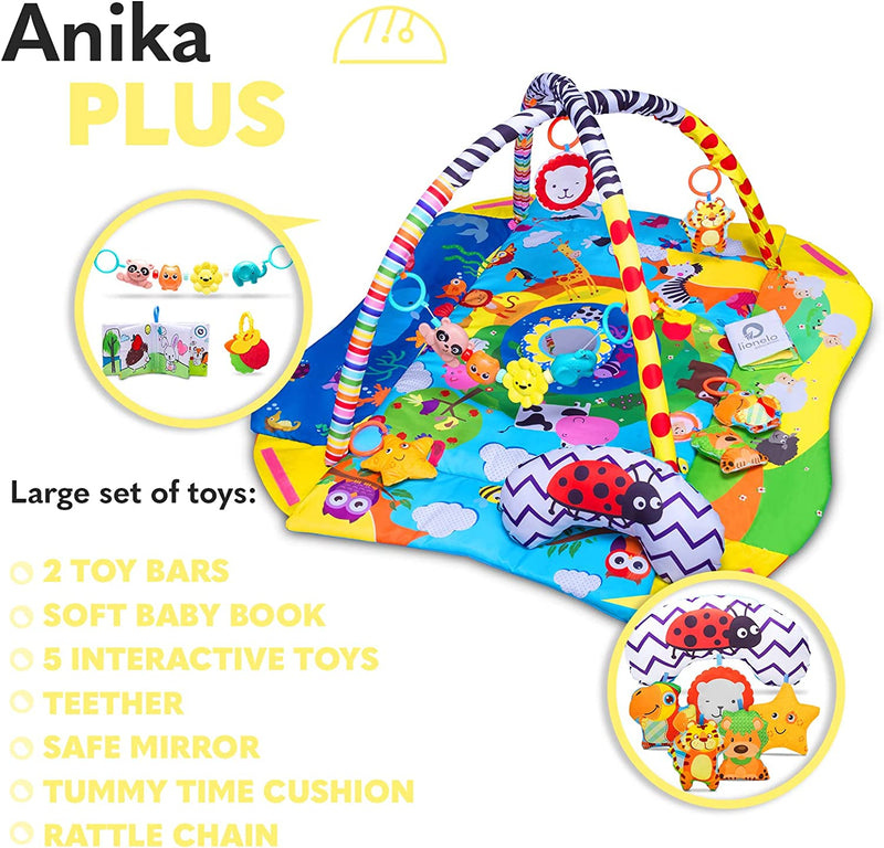 Anika 2In1 Palestrina Tappetino Da Gioco per Neonato E Bambino Box 114Cm Cuscino Sotto La Pancia Ricco Set Di Giocattoli Varie Forme E Colori Interattivo Sviluppa Abilità Motorie E Cognitive