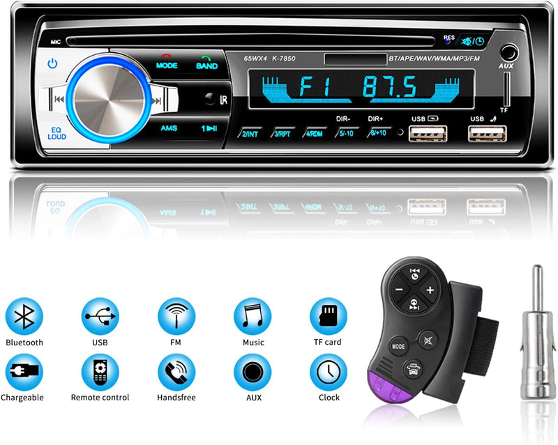 Autoradio Bluetooth Vivavoce,  Radio Stereo 4 X 65W 1 Ricevitore Radio per Auto DIN Con Lettore MP3 Telecomando WMA FM, Due Porte USB, Supporto Ios, Android (Non Ha RDS/CD)