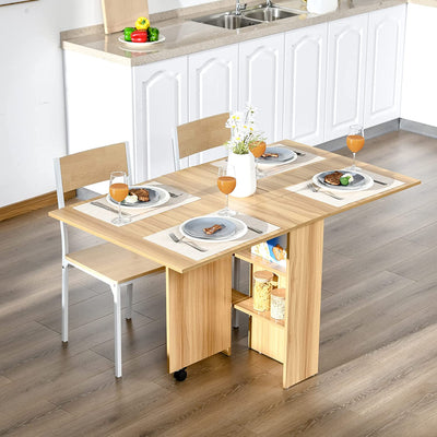 Tavolo Da Pranzo Pieghevole Design Moderno Ruote Ripiani Portaoggetti 140 × 80 × 74Cm