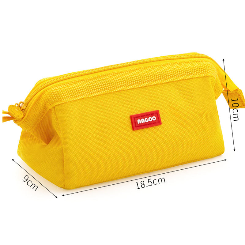 Large-Capacity Canvas Pencil Case, Double Zipper, High Stationery Box