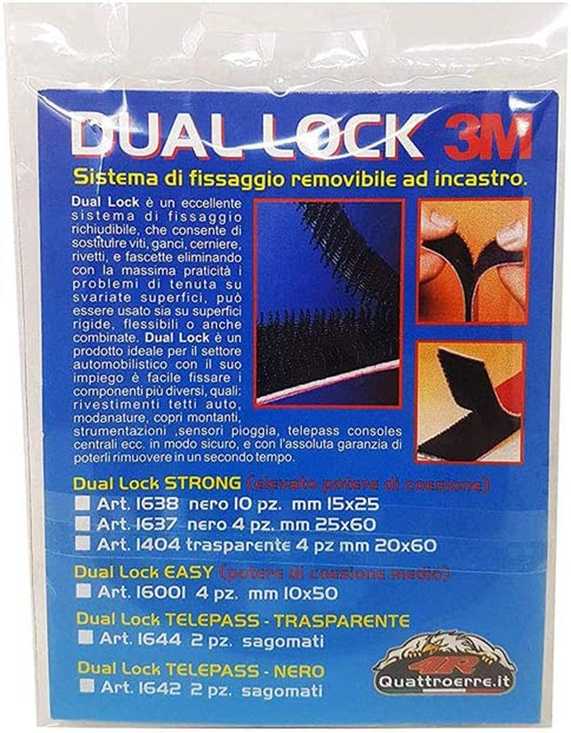 - 1644 - Dual Lock Telepass 3M Sistema Di Fissaggio Removibile a Incastro, Trasparente, 2 Pezzi