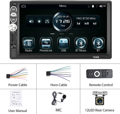 Autoradio 1Din Carplay Android Auto Stereo Auto Con 7 Pollici Schermo HD Touchscreen Radio Bluetooth Auto Con USB FM TF SWC Mirror Link (Retrocamera Inclusa)