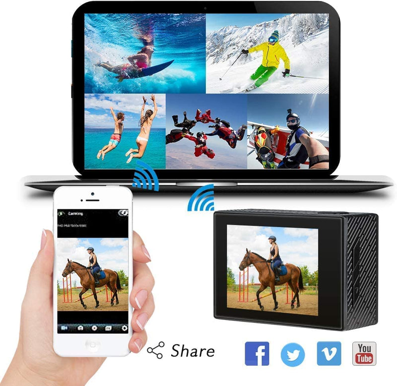 Brave 4 Action Cam - Fotocamera Subacquea 4K 20MP Con Stabilizzatore EIS, Zoom 5X E Telecomando 2.4G, Videocamera Subacquea Impermeabile Con Kit Di Accessori E 2 Batterie