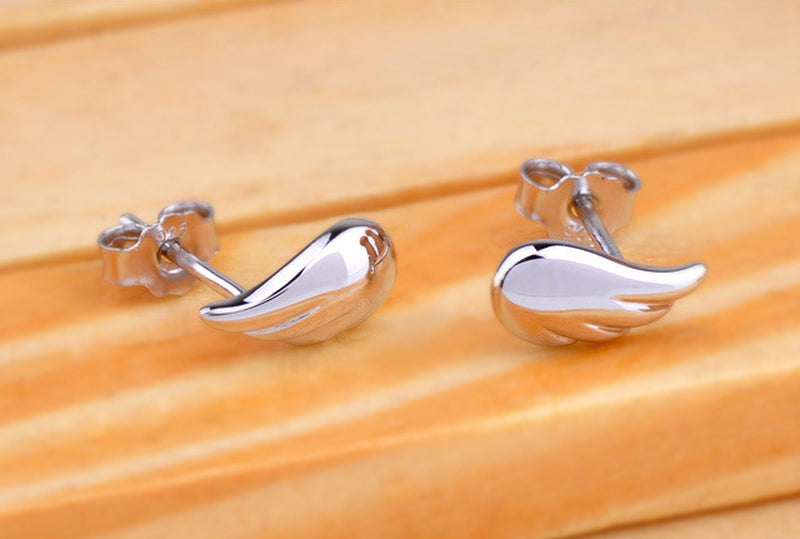 S925 Sterling Silver Stud Earrings Angel Wings Silver Stud Earrings