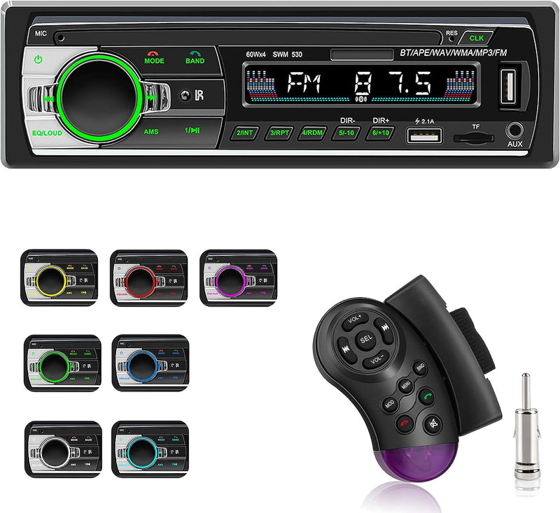 Autoradio Bluetooth, 7 Luci a Colori 60W X 4 Stereo Auto 1 Din Car Radio Con E Telecomando, Supporta MP3/ Usb/Sd/Tf/Aux/File