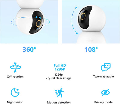 Mi Smart Camera C300 2K, Telecamera Wifi Interno Sorveglianza, Rilevamento Umano Intelligente AI, Risoluzione 2K, Rilevamento Umano Con IA -Lente 6P Apertura F1.4, Bianco