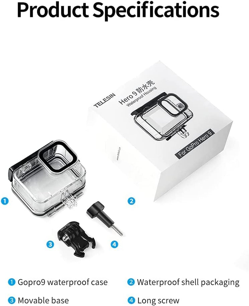 60M Custodia Impermeabile per Gopro Hero 11 Hero 10 Hero 9 Black, 60M/196FT Custodia Protettiva Subacquea Impermeabile Include Supporti Tripode E Vite Di Fissaggio, per Gopro Hero 11/10/9