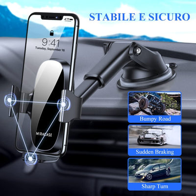 4 in 1 Supporto Telefono Auto, [Stabile & Multifunzionale], Porta Cellulare Auto Universale a Braccio Lungo per Cruscotto, Parabrezza E Presa D'Aria, Compatibile Tutti I Telefoni Da 4-7"