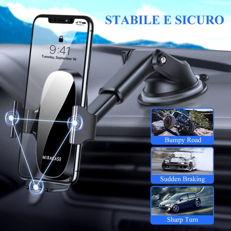 4 in 1 Supporto Telefono Auto, [Stabile & Multifunzionale], Porta Cellulare Auto Universale a Braccio Lungo per Cruscotto, Parabrezza E Presa D&