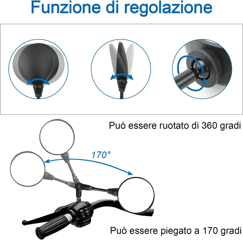 Specchietto Retrovisore Moto 7/8" 22Mm Specchio Universale Specchietto Retrovisore Bicicletta in Alluminio Specchietto Manubrio Pieghevole - Specchietto Retrovisore Universale Sinistro/Destro